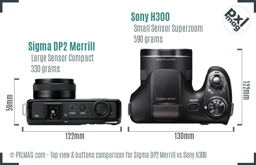 Sigma DP2 Merrill vs Sony H300 top view buttons comparison