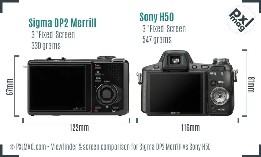 Sigma DP2 Merrill vs Sony H50 Screen and Viewfinder comparison