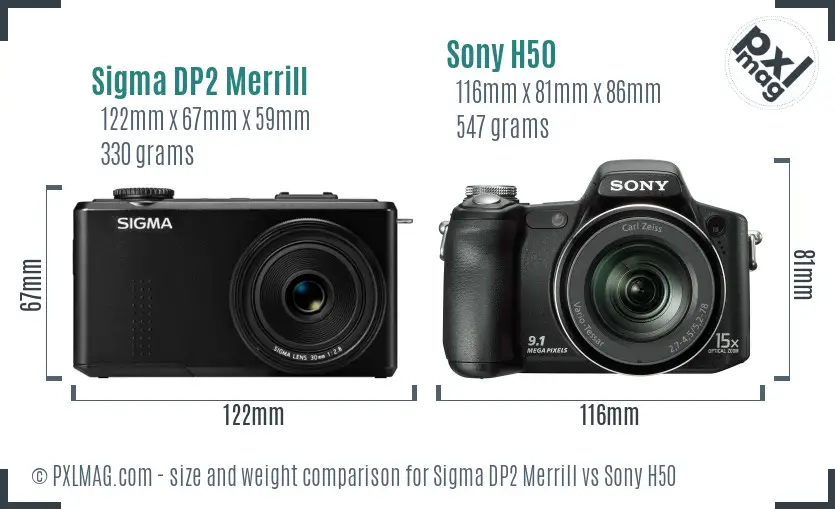 Sigma DP2 Merrill vs Sony H50 size comparison
