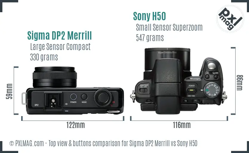 Sigma DP2 Merrill vs Sony H50 top view buttons comparison