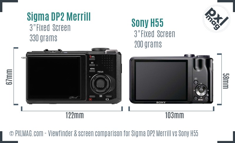 Sigma DP2 Merrill vs Sony H55 Screen and Viewfinder comparison