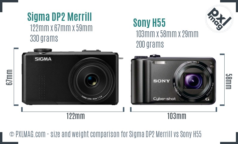 Sigma DP2 Merrill vs Sony H55 size comparison Sigma DP2 Merrill vs Sony H55 size comparison