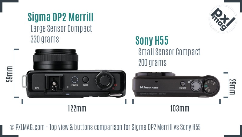 Sigma DP2 Merrill vs Sony H55 top view buttons comparison