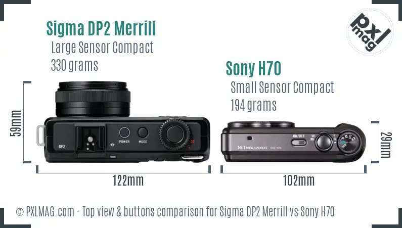 Sigma DP2 Merrill vs Sony H70 top view buttons comparison Sigma DP2 Merrill vs Sony H70 top view buttons comparison