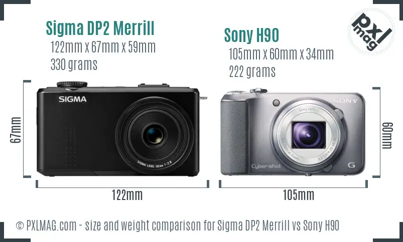 Sigma DP2 Merrill vs Sony H90 size comparison