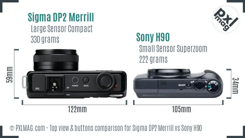 Sigma DP2 Merrill vs Sony H90 top view buttons comparison