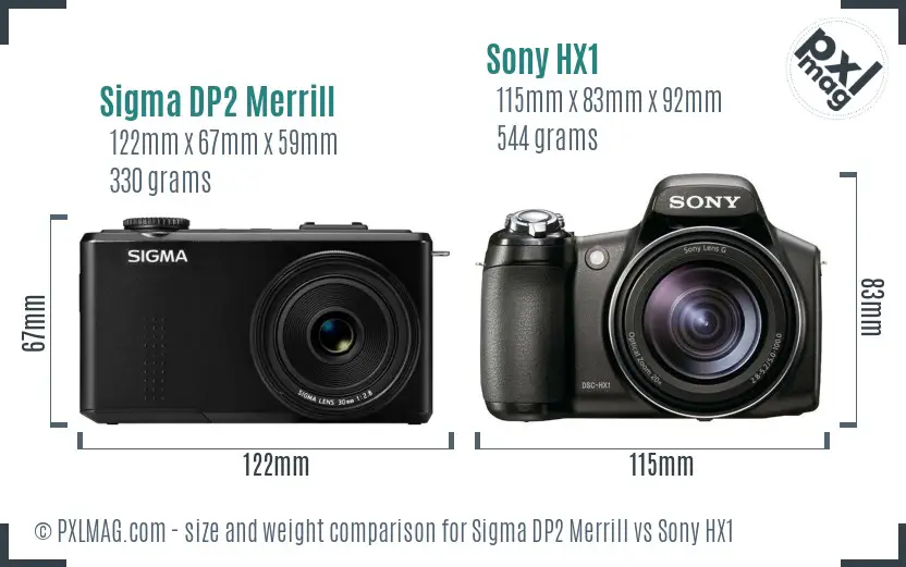 Sigma DP2 Merrill vs Sony HX1 size comparison Sigma DP2 Merrill vs Sony HX1 size comparison