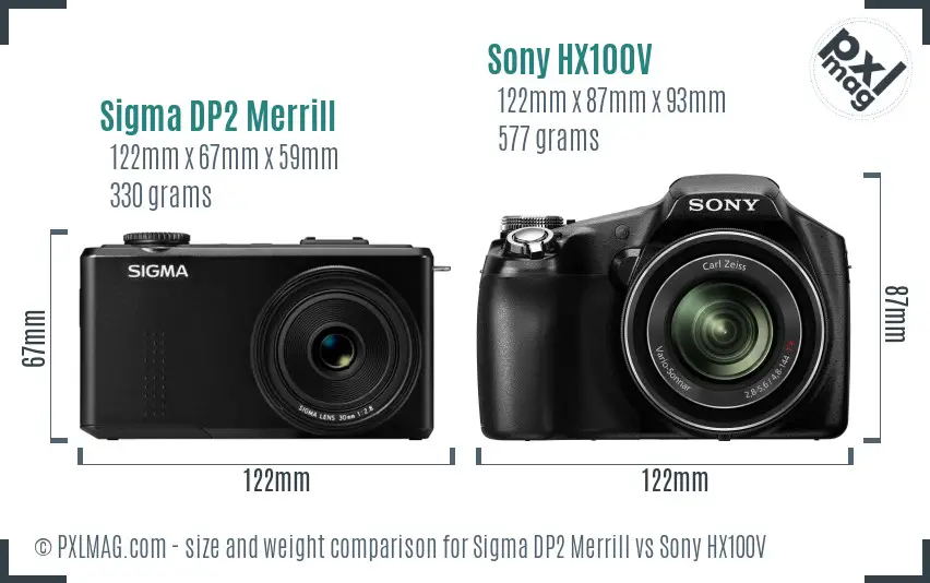 Sigma DP2 Merrill vs Sony HX100V size comparison