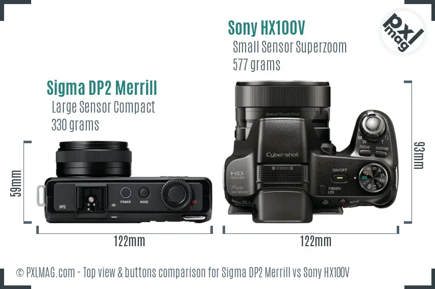 Sigma DP2 Merrill vs Sony HX100V top view buttons comparison