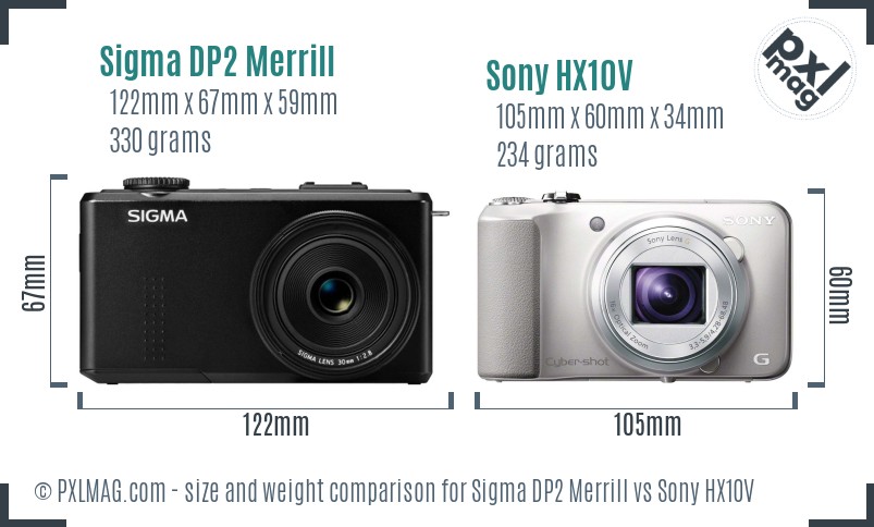 Sigma DP2 Merrill vs Sony HX10V size comparison