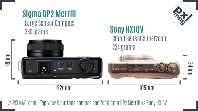 Sigma DP2 Merrill vs Sony HX10V top view buttons comparison