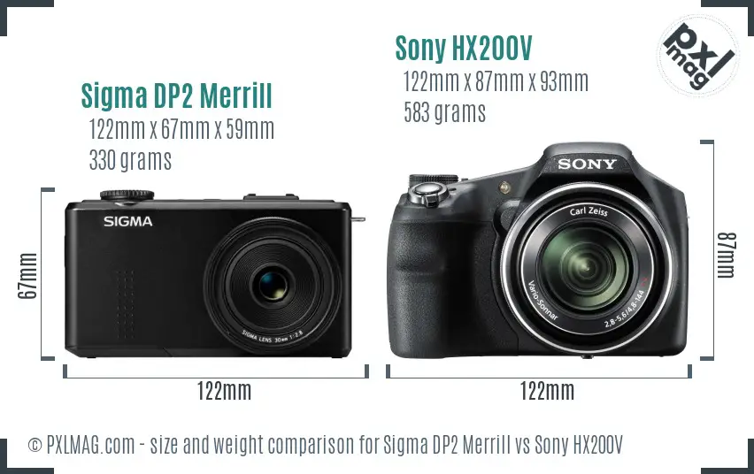 Sigma DP2 Merrill vs Sony HX200V size comparison