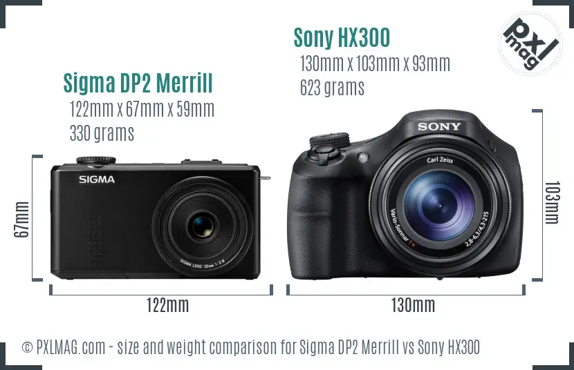 Sigma DP2 Merrill vs Sony HX300 size comparison