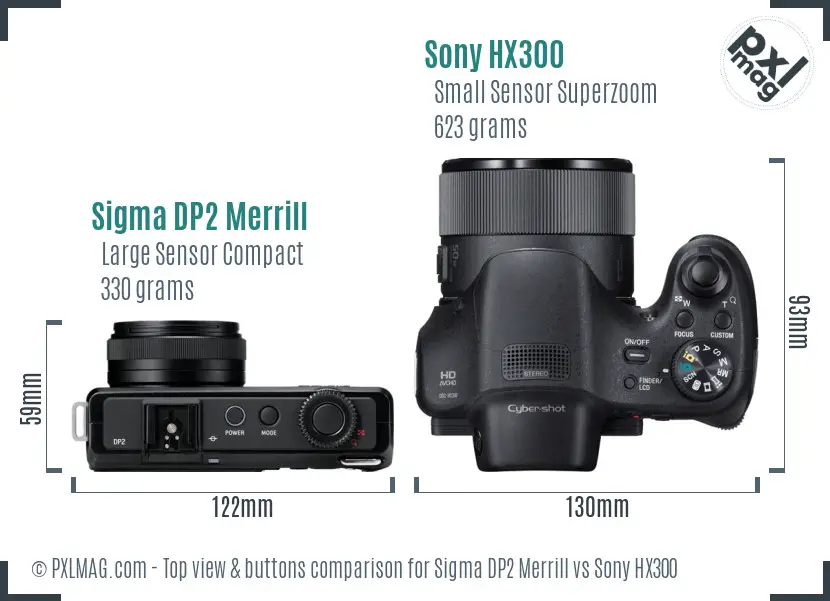Sigma DP2 Merrill vs Sony HX300 top view buttons comparison
