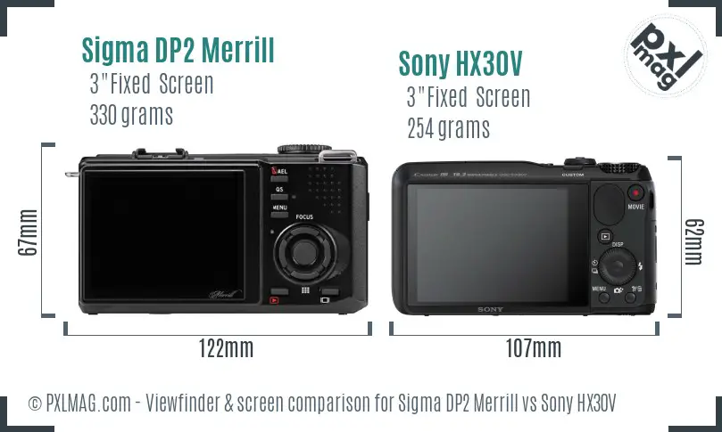 Sigma DP2 Merrill vs Sony HX30V Screen and Viewfinder comparison