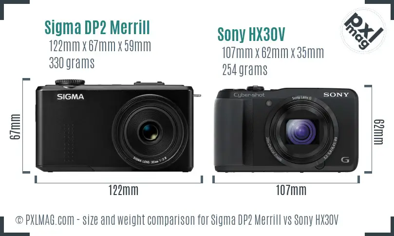 Sigma DP2 Merrill vs Sony HX30V size comparison