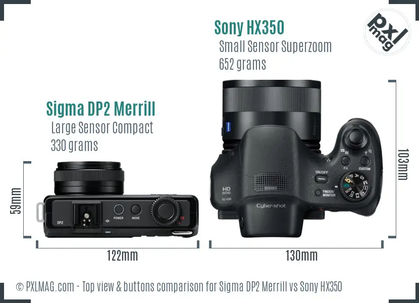 Sigma DP2 Merrill vs Sony HX350 top view buttons comparison