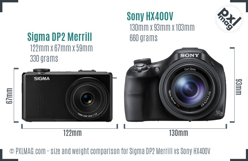 Sigma DP2 Merrill vs Sony HX400V size comparison