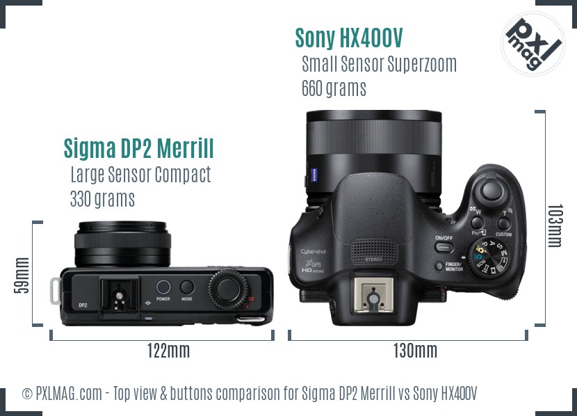 Sigma DP2 Merrill vs Sony HX400V top view buttons comparison