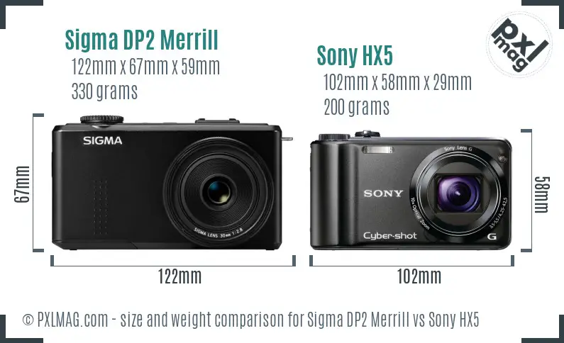 Sigma DP2 Merrill vs Sony HX5 size comparison