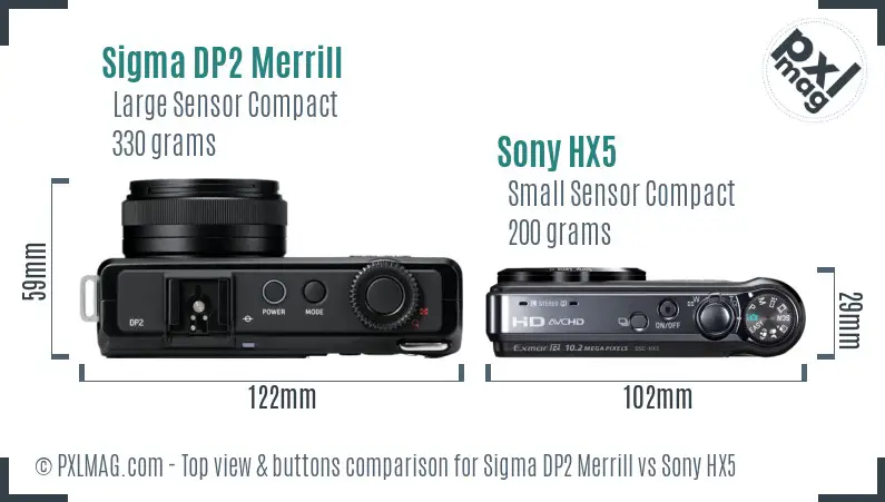 Sigma DP2 Merrill vs Sony HX5 top view buttons comparison