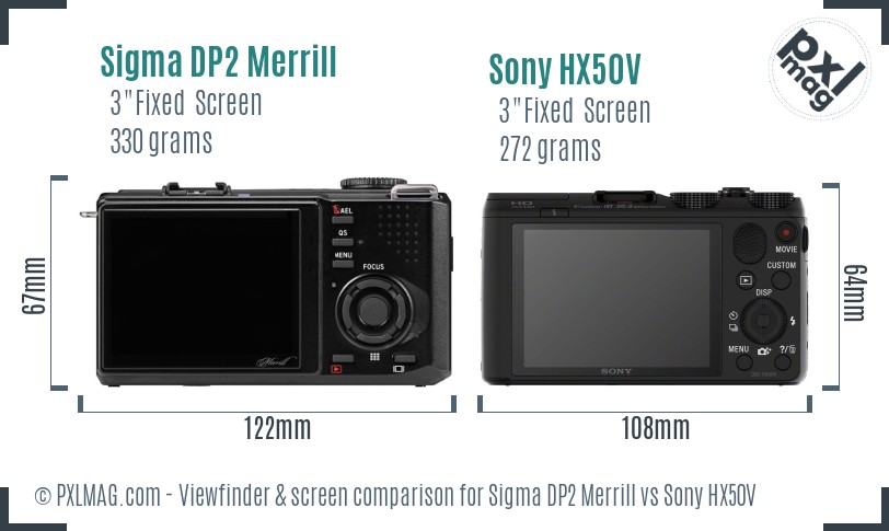 Sigma DP2 Merrill vs Sony HX50V Screen and Viewfinder comparison