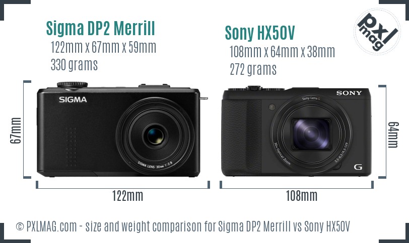 Sigma DP2 Merrill vs Sony HX50V size comparison