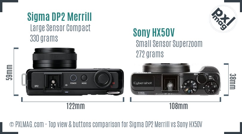 Sigma DP2 Merrill vs Sony HX50V top view buttons comparison