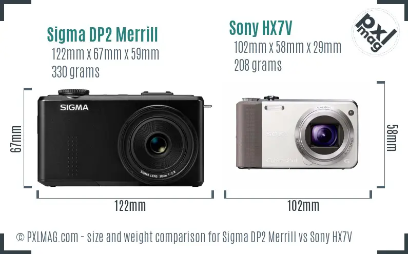 Sigma DP2 Merrill vs Sony HX7V size comparison