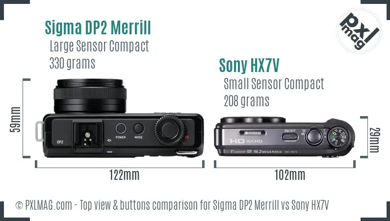 Sigma DP2 Merrill vs Sony HX7V top view buttons comparison