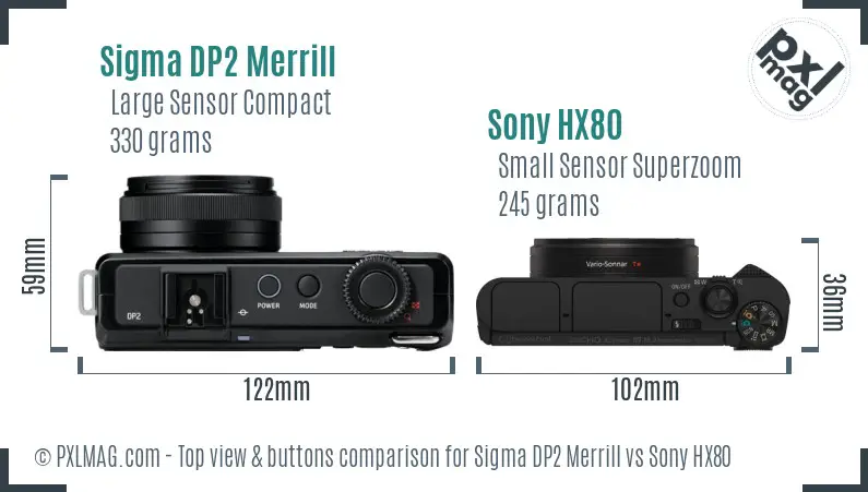 Sigma DP2 Merrill vs Sony HX80 top view buttons comparison