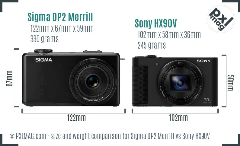 Sigma DP2 Merrill vs Sony HX90V size comparison