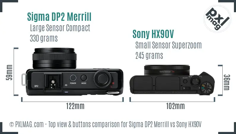 Sigma DP2 Merrill vs Sony HX90V top view buttons comparison