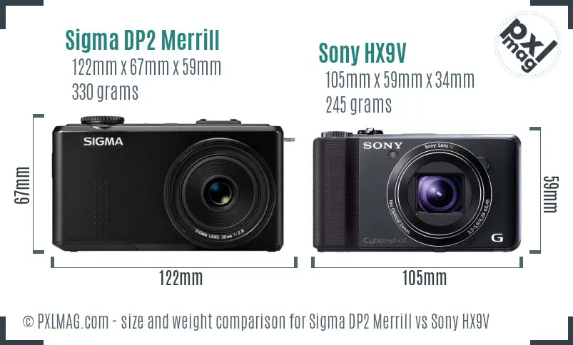 Sigma DP2 Merrill vs Sony HX9V size comparison Sigma DP2 Merrill vs Sony HX9V size comparison
