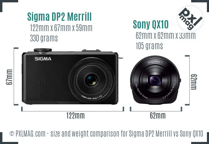 Sigma DP2 Merrill vs Sony QX10 size comparison