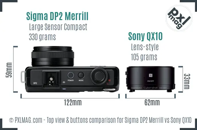 Sigma DP2 Merrill vs Sony QX10 top view buttons comparison