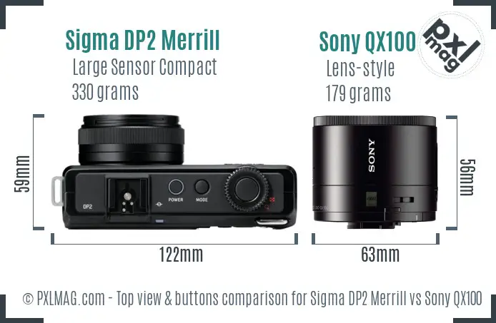 Sigma DP2 Merrill vs Sony QX100 top view buttons comparison
