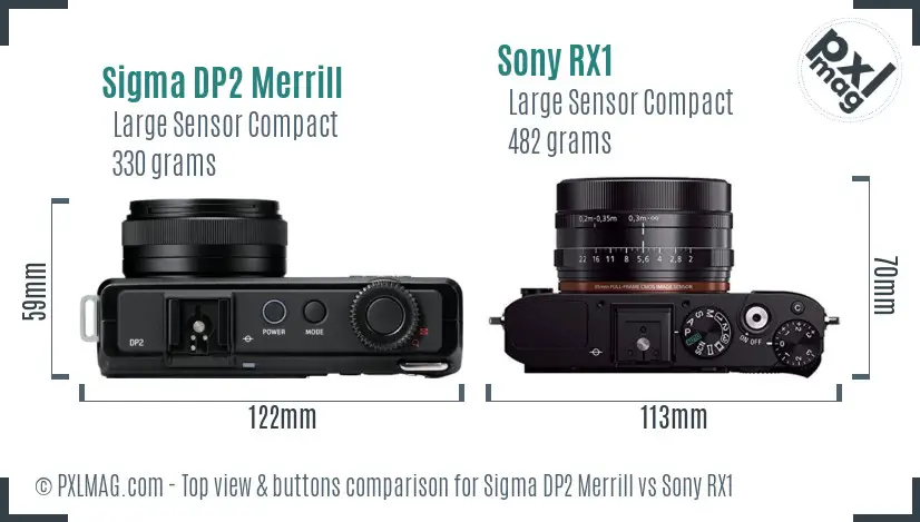 Sigma DP2 Merrill vs Sony RX1 top view buttons comparison