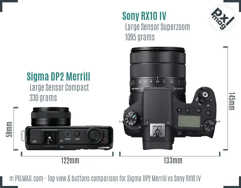 Sigma DP2 Merrill vs Sony RX10 IV top view buttons comparison