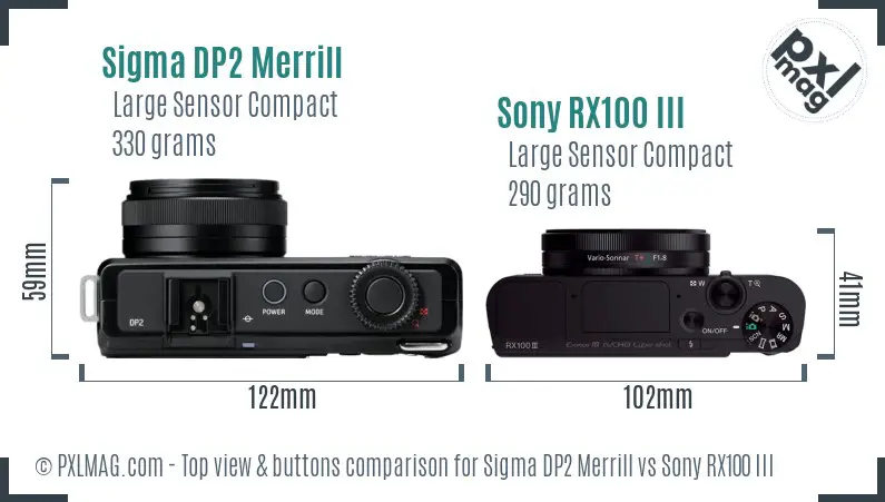 Sigma DP2 Merrill vs Sony RX100 III top view buttons comparison