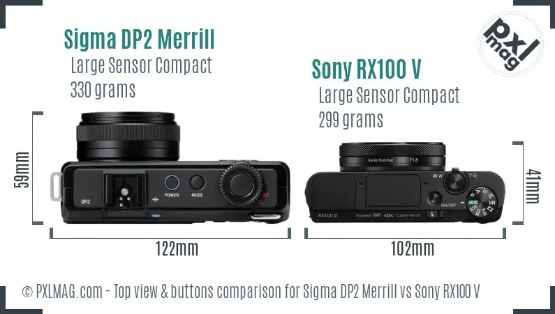 Sigma DP2 Merrill vs Sony RX100 V top view buttons comparison