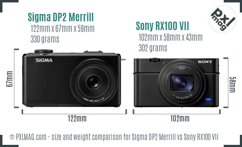 Sigma DP2 Merrill vs Sony RX100 VII size comparison