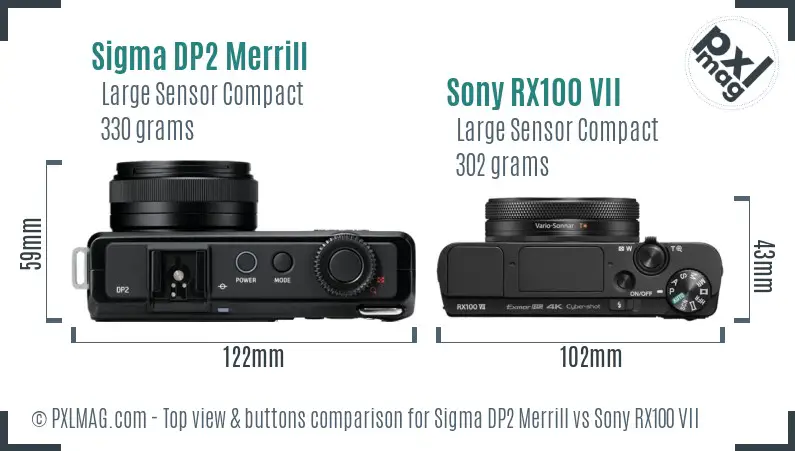 Sigma DP2 Merrill vs Sony RX100 VII top view buttons comparison