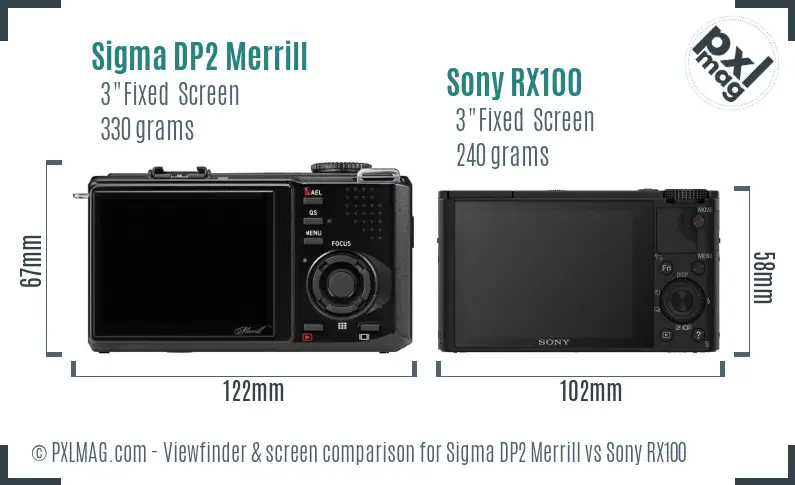 Sigma DP2 Merrill vs Sony RX100 Screen and Viewfinder comparison