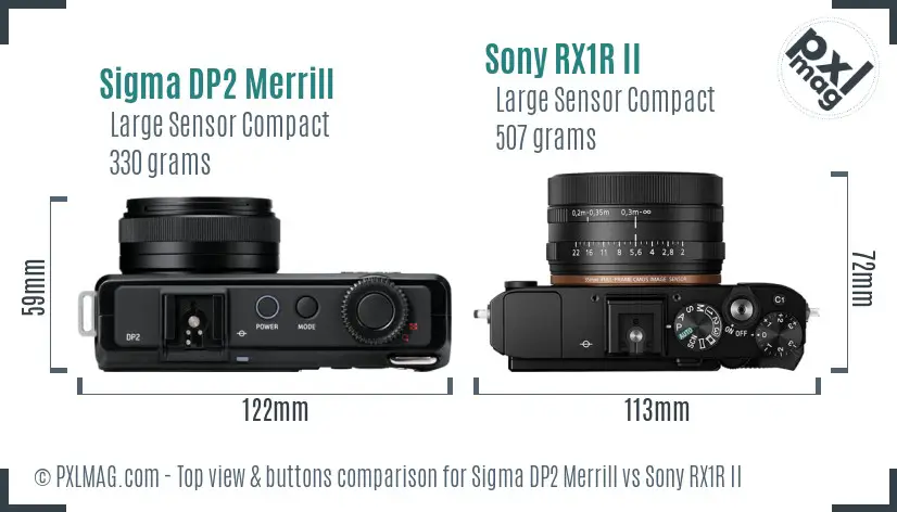 Sigma DP2 Merrill vs Sony RX1R II top view buttons comparison