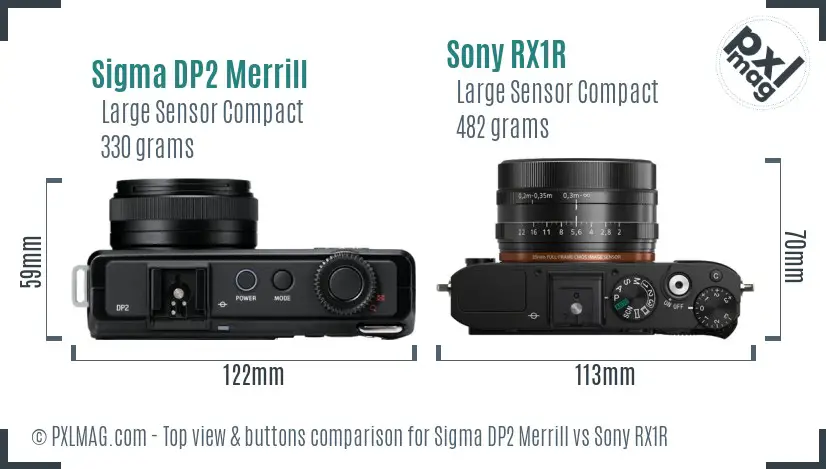 Sigma DP2 Merrill vs Sony RX1R top view buttons comparison