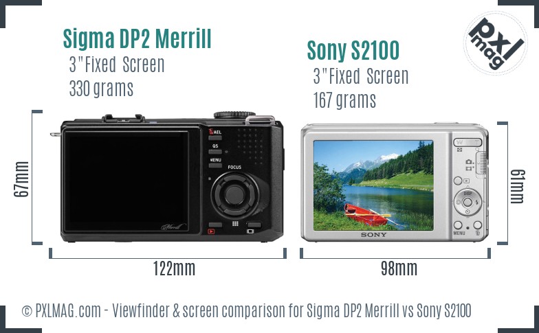 Sigma DP2 Merrill vs Sony S2100 Screen and Viewfinder comparison