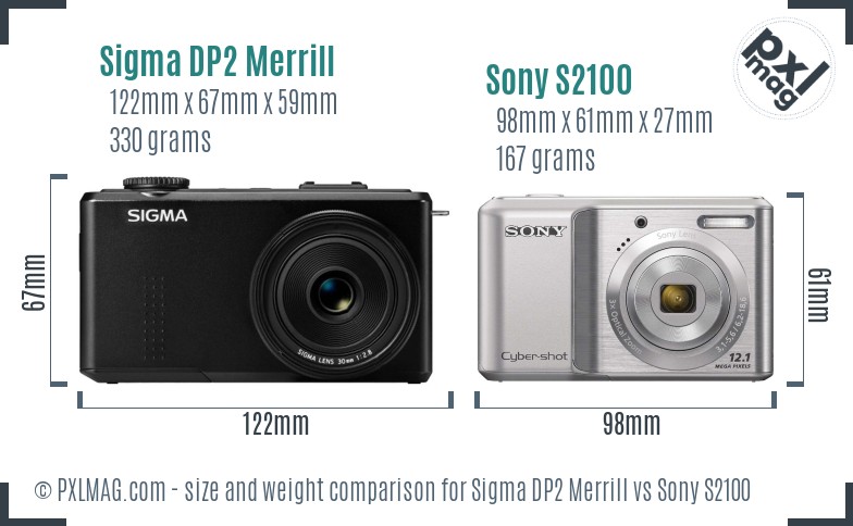 Sigma DP2 Merrill vs Sony S2100 size comparison