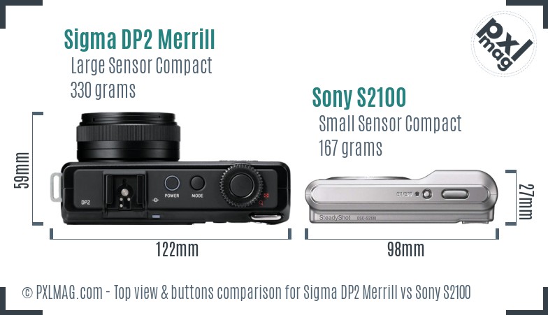 Sigma DP2 Merrill vs Sony S2100 top view buttons comparison