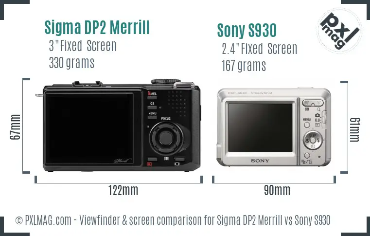 Sigma DP2 Merrill vs Sony S930 Screen and Viewfinder comparison